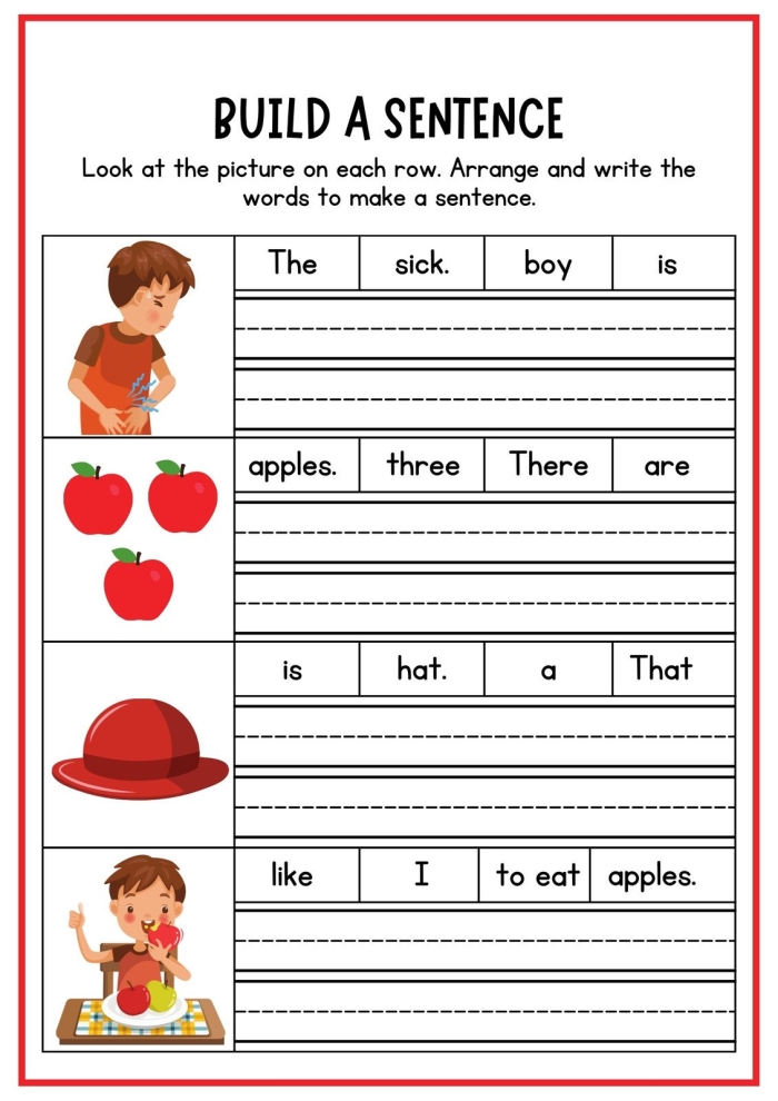 Build a Sentence Worksheet for Second Graders - Image 23 Worksheet featuring activities for building sentences in second grade physical science