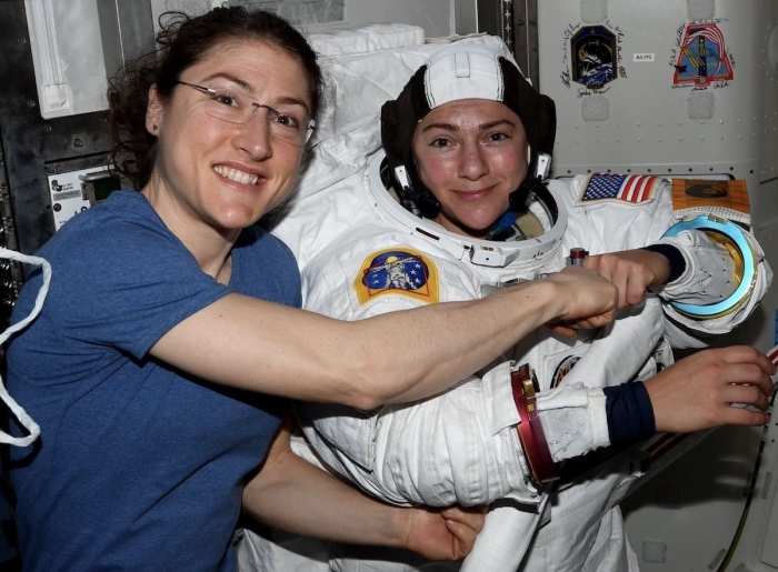 Worksheet on the milestone spacewalk by two female astronauts in 2019 for young learners Second graders reading about the historic all-female spacewalk by Christina Koch and Jessica Meir