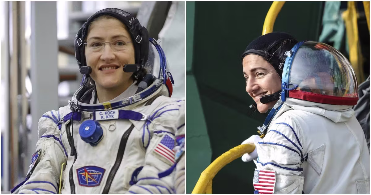 Worksheet on the groundbreaking all-women spacewalk for second grade readers Two female astronauts conducting a spacewalk outside the International Space Station during a historic mission