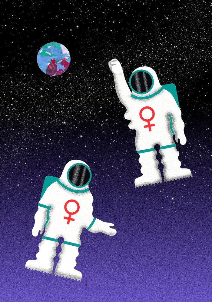 The First All-Female Spacewalk worksheet for young learners exploring space history Second graders reading about Christina Koch and Jessica Meir's historic all-female spacewalk in 2019
