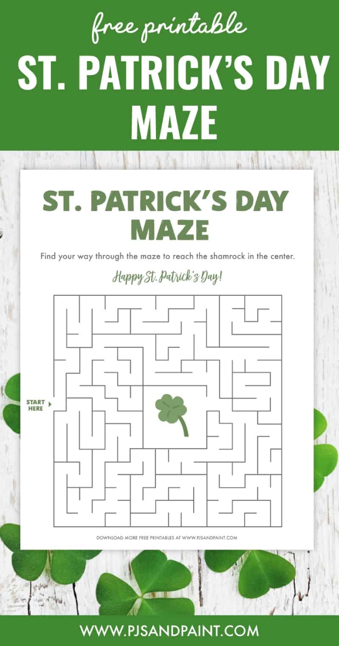 St. Patrick's Day themed maze race worksheet for second graders focusing on grammar and mechanics