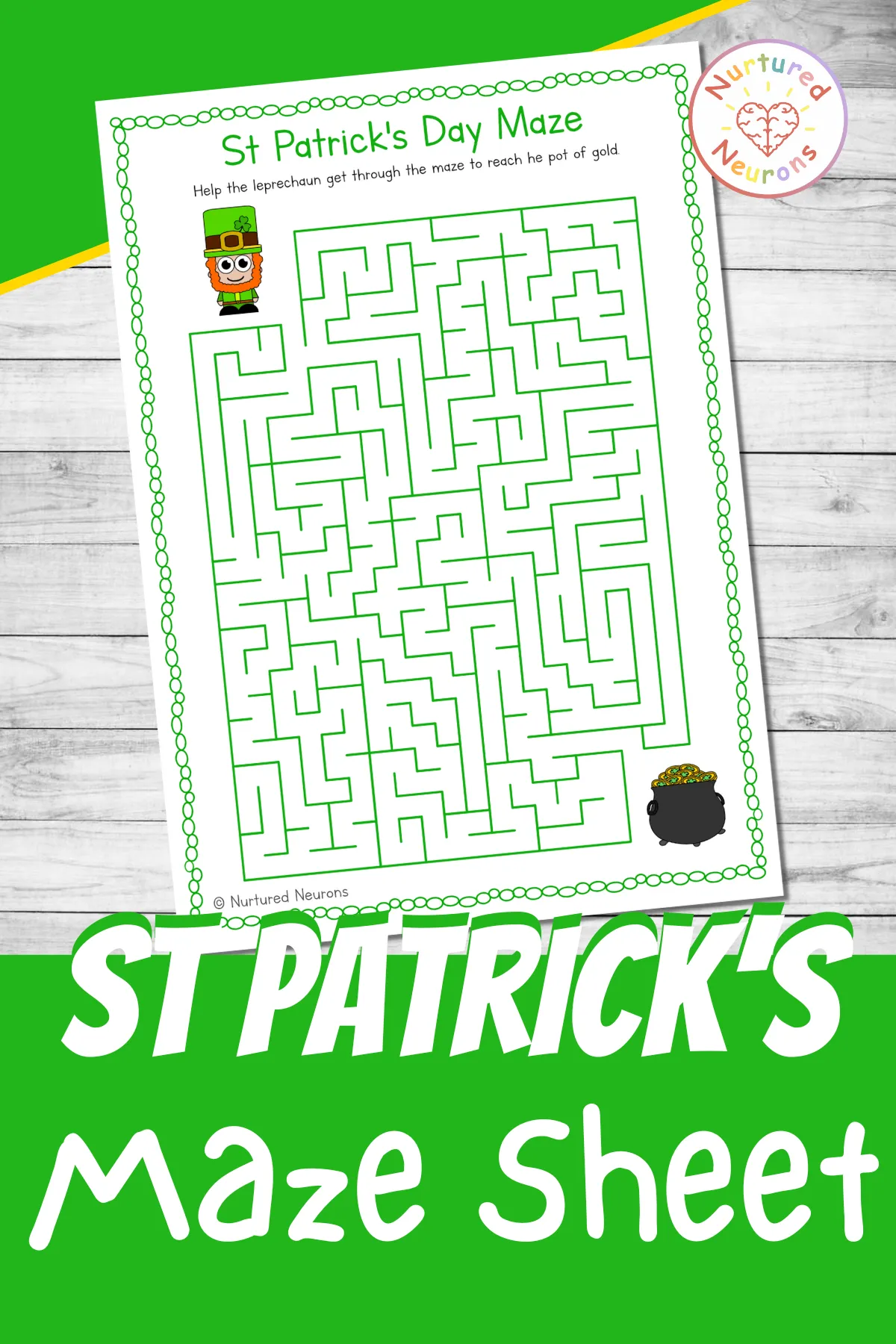 Second Grade St. Patrick's Day Maze Race worksheet with two side-by-side mazes for grammar practice