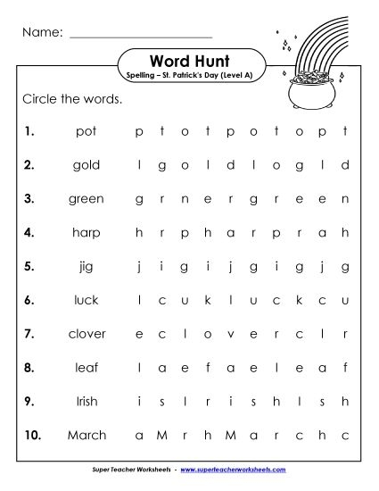 Fun St. Patrick's Day spelling practice worksheet for second grade students to improve their word skills Second grader completing a St. Patrick's Day spelling worksheet with themed words and colorful graphics