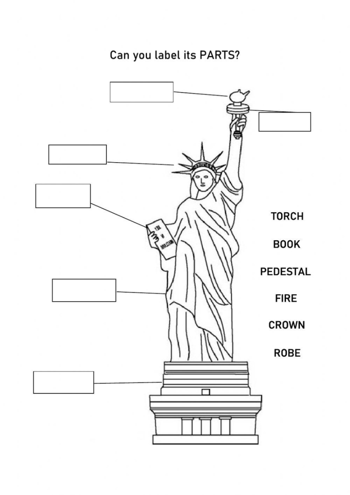 Second grade worksheet featuring the Statue of Liberty and family heritage discussion