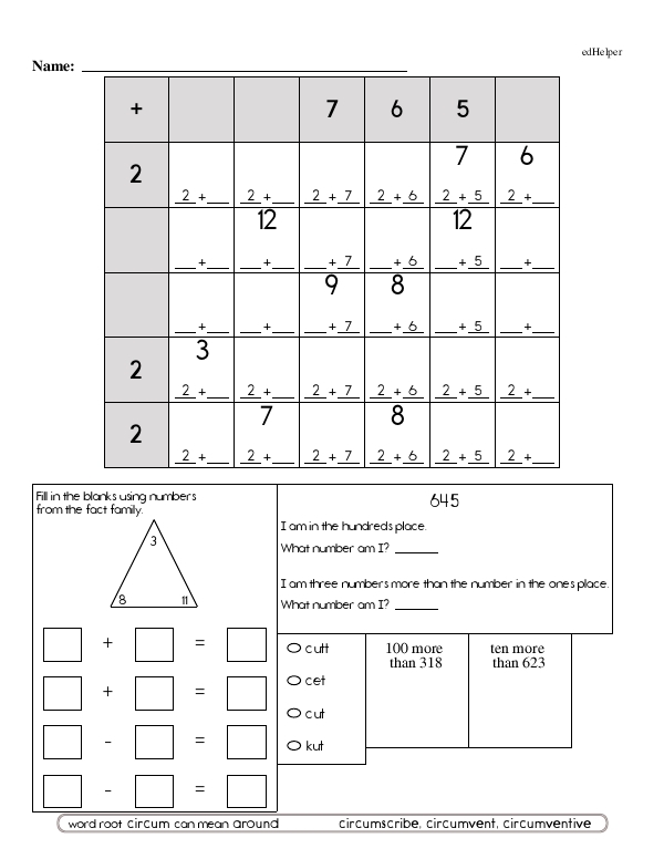 Second grader solving subtraction problems within 1000 on a worksheet