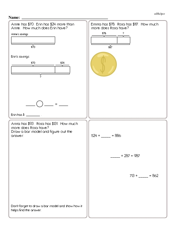 Second grade student completing a subtraction within 1000 check-in worksheet
