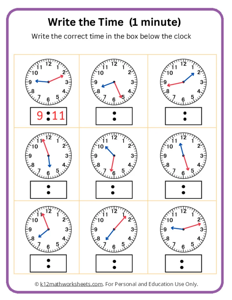 Second Grade Record the Time worksheet focusing on telling time skills