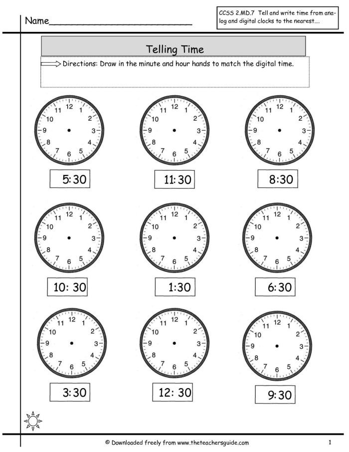 Second Grade Record the Time worksheet focused on grammar and mechanics skills