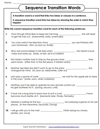 Worksheet featuring transition words for the classic ugly duckling story aimed at second graders