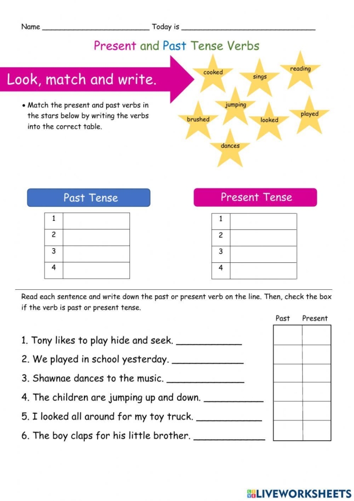 Engaging worksheet for learning verb tenses in second grade, image 14 Second grade students practicing present and past tense verbs in a worksheet