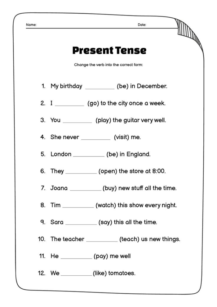 Interactive present and past tense verbs practice for second graders in worksheet 12 Second Grade worksheet focusing on present and past tense verbs in division activities