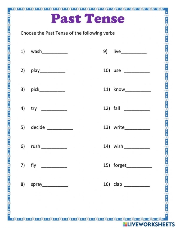Engaging division activity with present and past tense verbs for second graders Second Grade worksheet focusing on present and past tense verbs in action