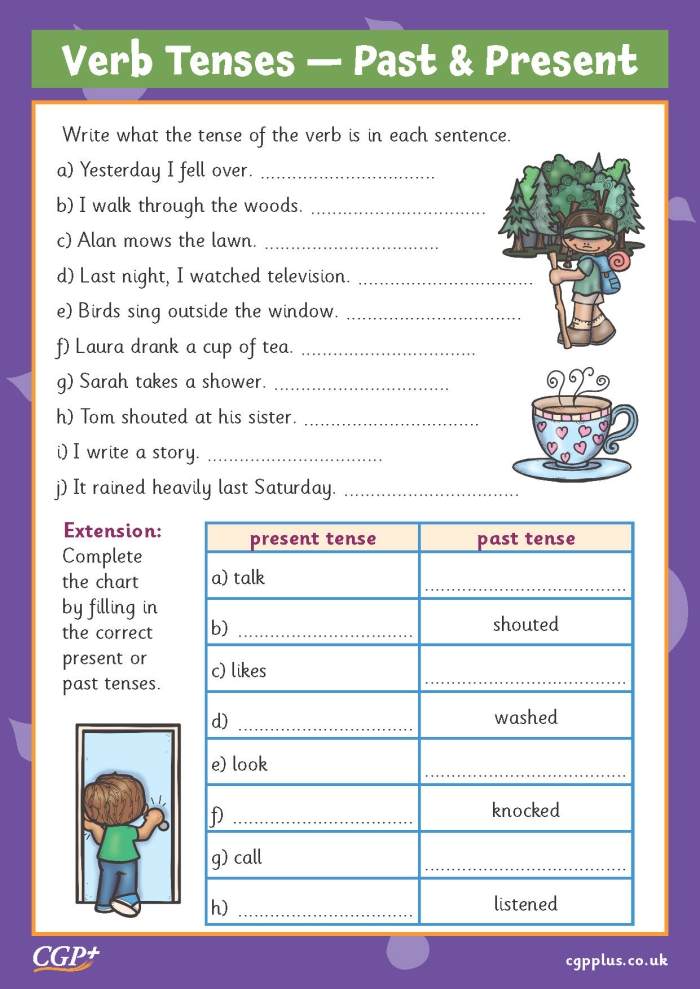 Engage with present and past tense verbs in this worksheet for second graders Second Grade worksheet focusing on present and past tense verbs in action