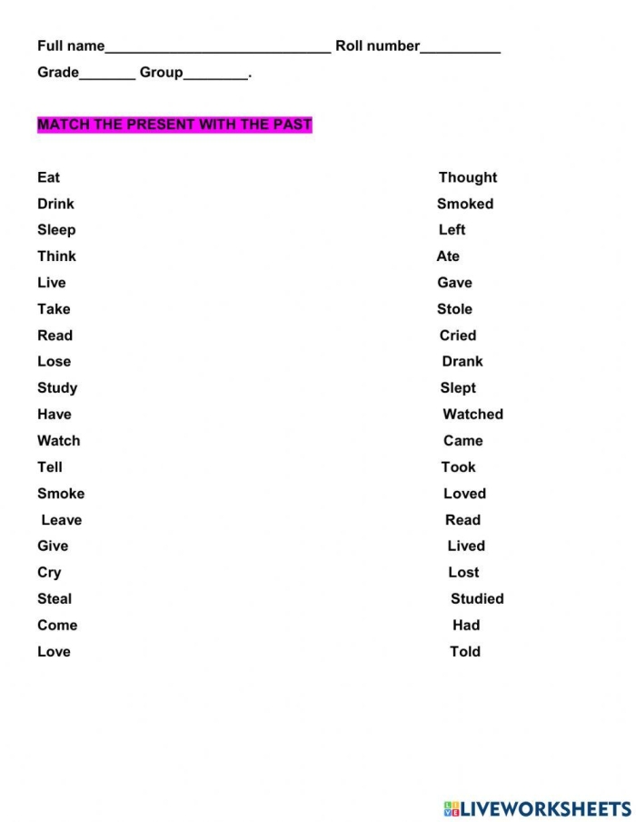 Engage with present and past tense verbs in this second grade division worksheet number 7 Second Grade worksheet featuring exercises on present and past tense verbs for division activities