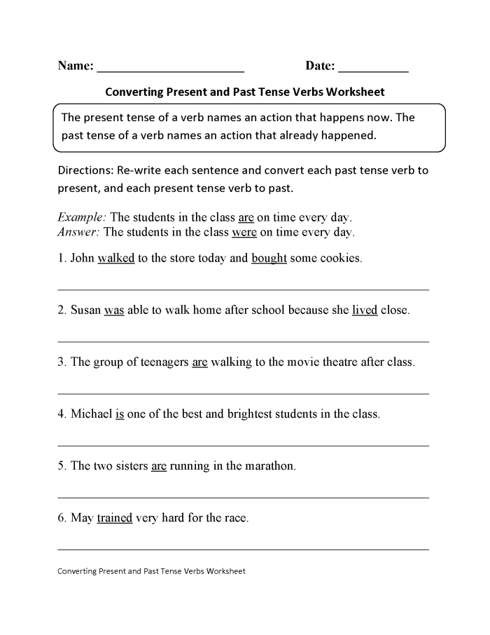 Engage with present and past tense verbs exercise for second graders number 8 Second Grade worksheet practicing present and past tense verbs in action