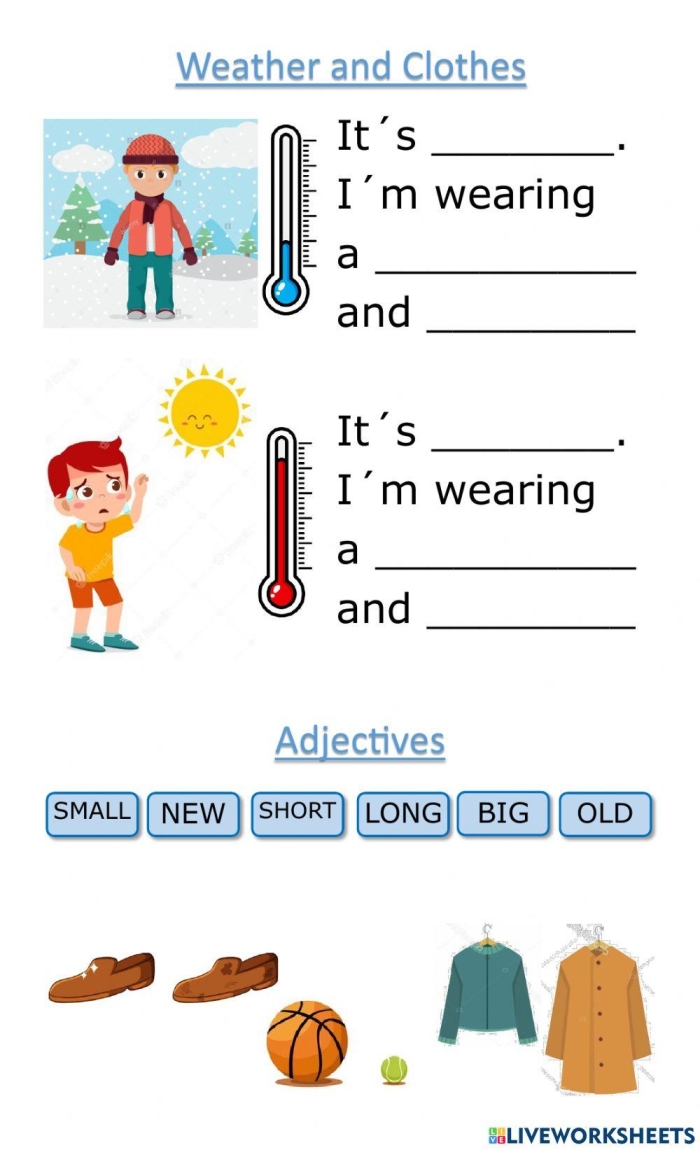 Adjectives to Describe Weather worksheet for second graders showcasing sentence writing practice