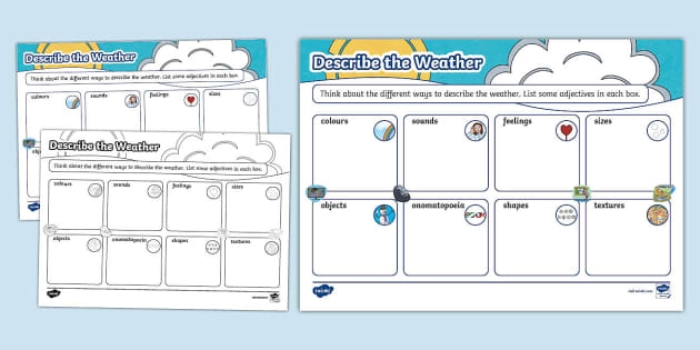 Worksheet featuring adjectives for describing weather for second graders