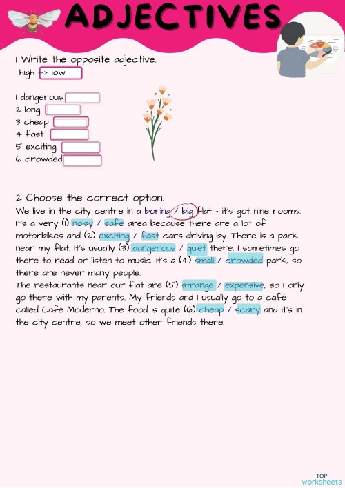 Worksheet featuring adjectives for describing weather conditions