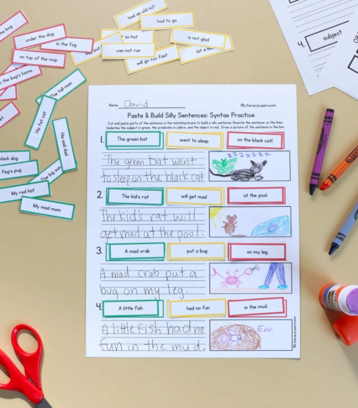 Build a Sentence Worksheet for Physical Science Activities Worksheet featuring sentence building exercises for second graders