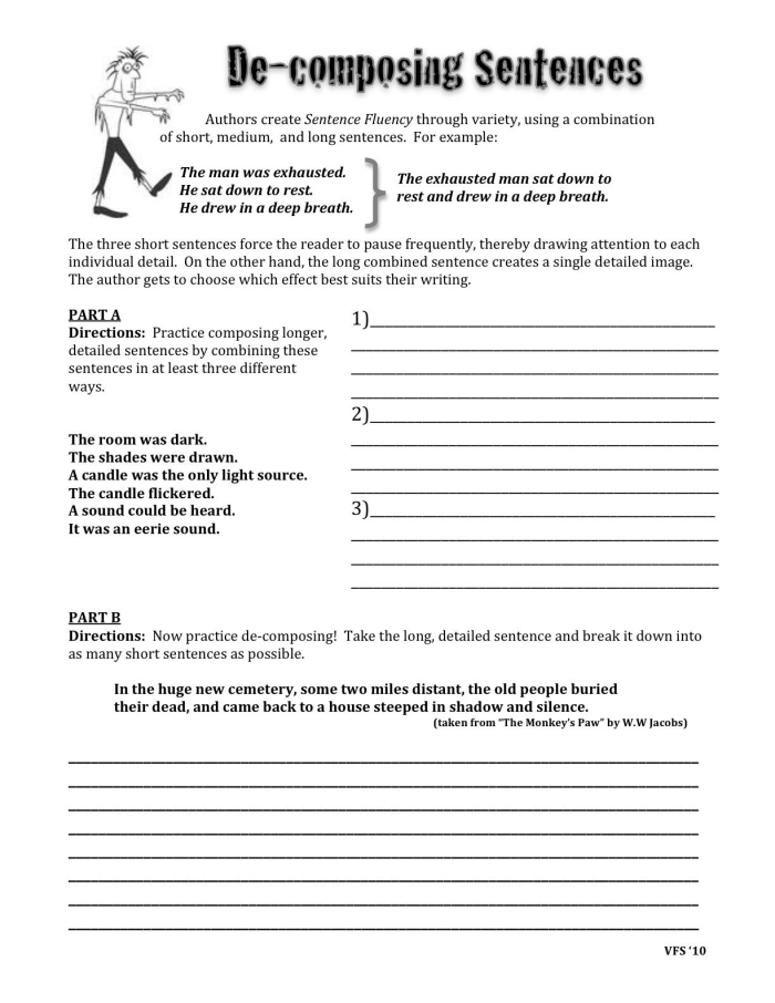 Engaging sentence combining activity to improve writing skills and reduce repetition Sentence combining practice worksheet for third graders featuring a writing exercise with Sarah