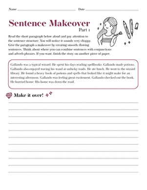 Image title showcasing a grammar and mechanics worksheet designed to enhance sentence structure skills ALT text for Sentence Makeover Part 1 worksheet featuring a paragraph rewriting activity for fourth graders