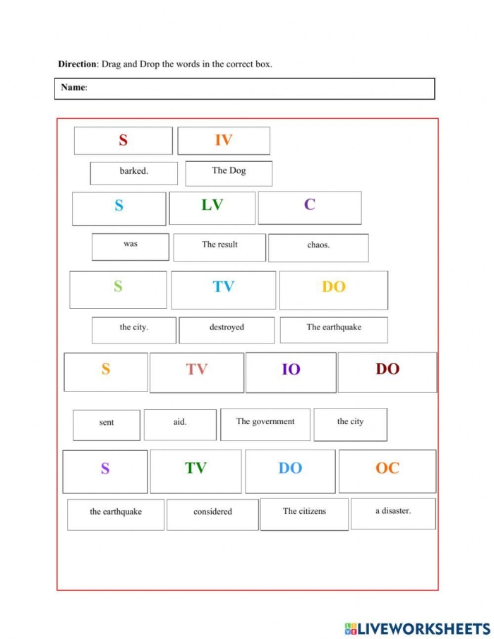 Engaging sentence structure activity for fourth graders on worksheet number 25 Fourth grade students working on a Find the Sentence Patterns worksheet with a fun messy story