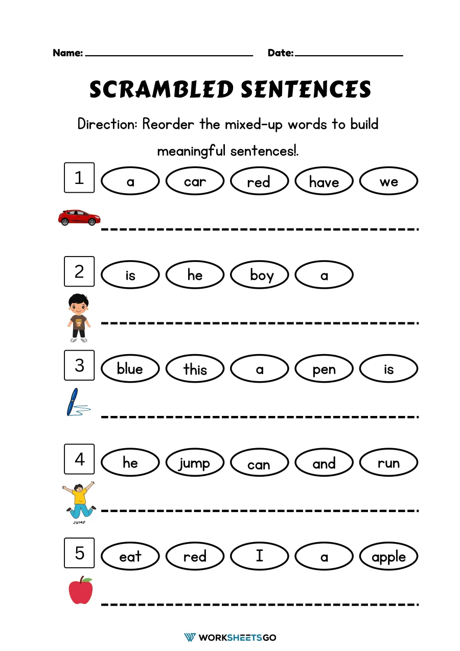 Sentence writing worksheet for first graders focused on music activities. Creative writing exercise about personal experiences with music.