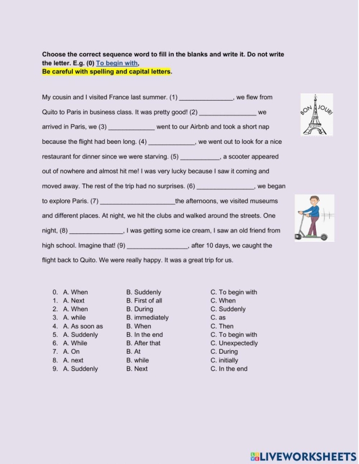 Fun Printable Worksheets for Summarizing with Sequence Words