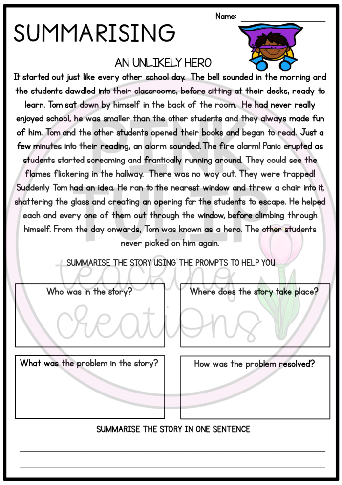 Worksheet for summarizing stories using sequence words in reading class, image 13 Fourth grade students using a Summarizing with Sequence Words worksheet to practice story summaries