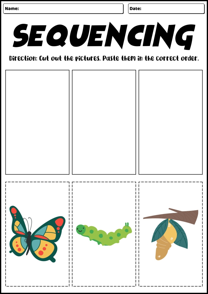 Fifth grade glossary worksheet for sequencing order of operations in reading