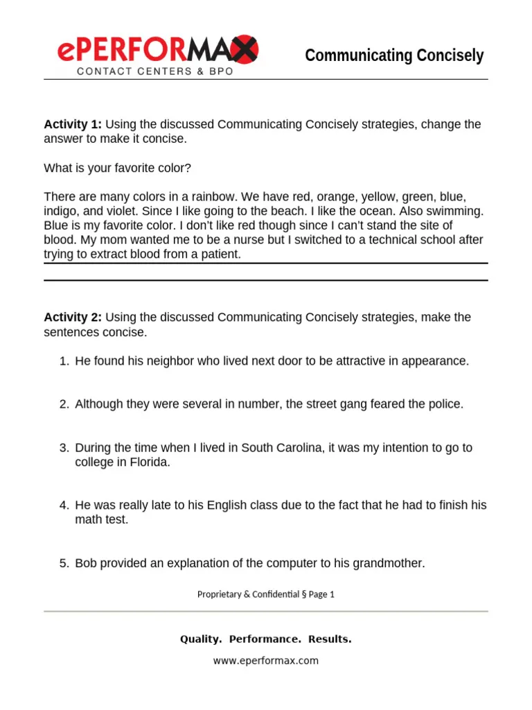 Worksheet 4 for practicing precise and concise expression in seventh grade language arts Seventh grade worksheet focused on expressing ideas clearly and concisely by editing sentences