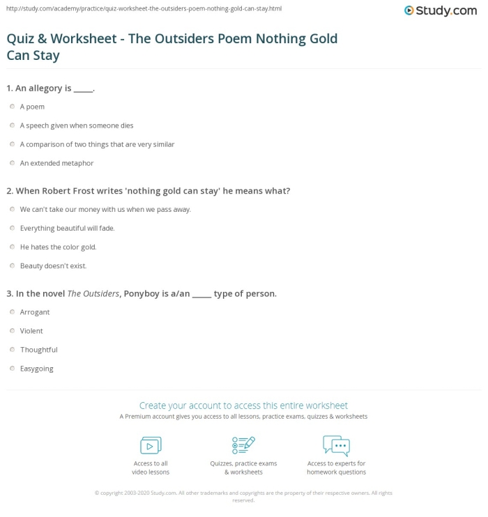 Worksheet for analyzing Robert Frost's "Nothing Gold Can Stay" from The Outsiders