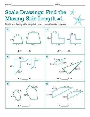 Riley's Renovation worksheet featuring scale drawing, area, and circumference tasks for seventh graders
