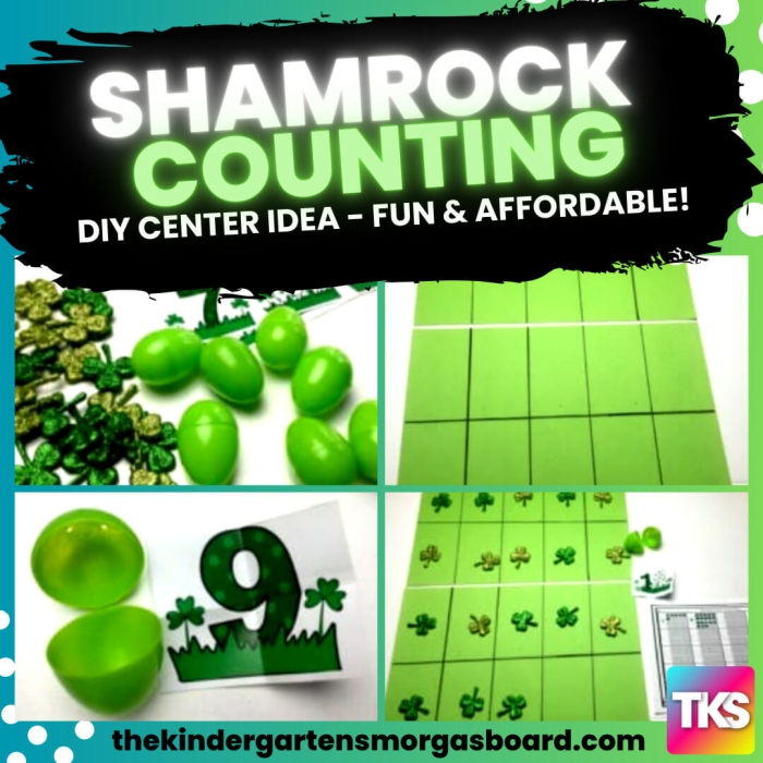 St. Patrick's Day shamrock counting activity for early learners developing number recognition skills image 6 Kindergarten student counting green shamrocks for St. Patrick's Day math practice worksheet image 6