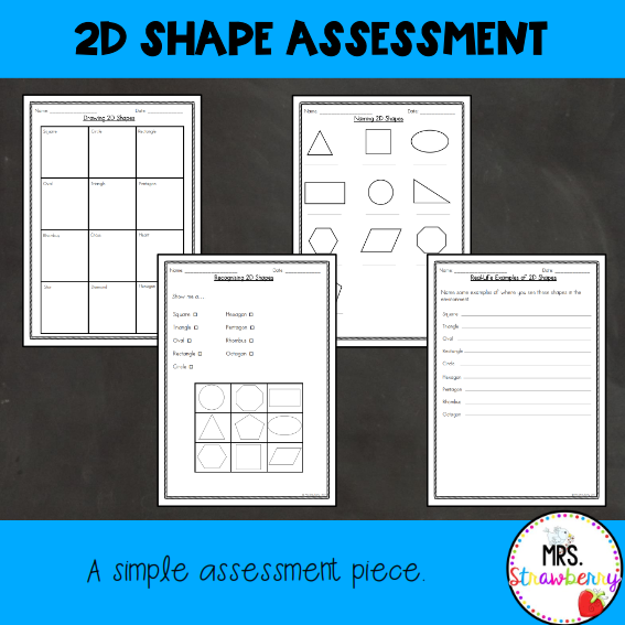Name That Shape 2D Shape Assessment worksheet image 10 for geometry practice Kindergarten students identifying and naming basic 2D shapes like circles squares and triangles on an assessment worksheet