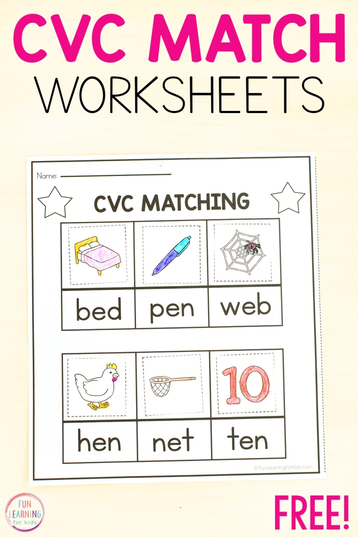 Short I CVC word sort worksheet featuring -ig and -in words for kindergarten students