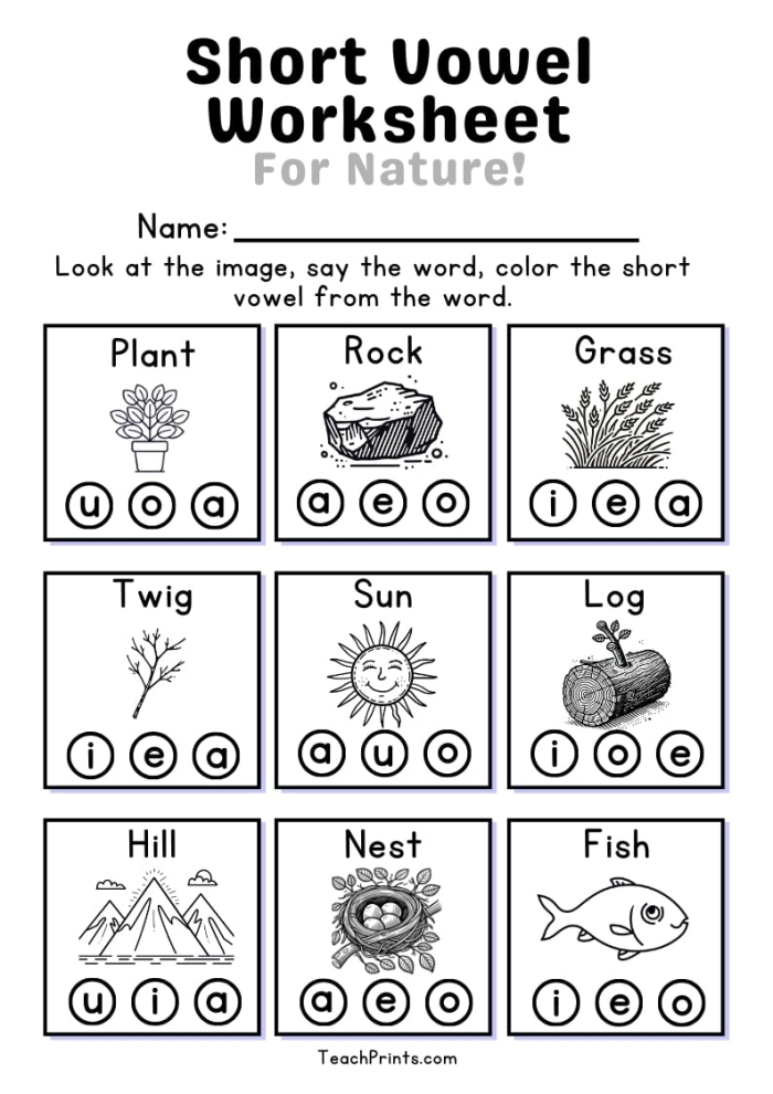 Short vowel sound matching activity for young learners with hen and fish images Kindergarten worksheet for matching short vowel words with pictures of a hen and a fish