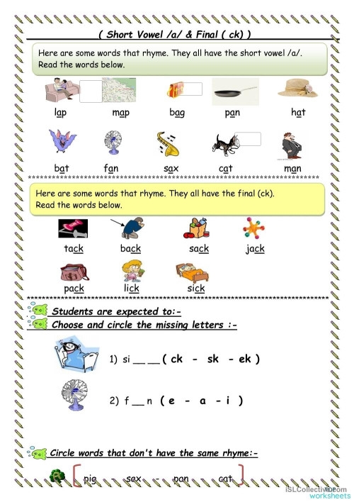 Know Your Short Vowels worksheet for young learners practicing multiplication basics, image 6 Preschool multiplication worksheet focused on short vowel sounds with fill-in-the-blank activities