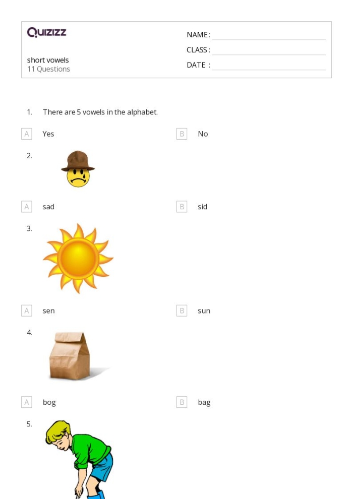 Know Your Short Vowels worksheet for early learners in multiplication practice session 24 Preschool multiplication worksheet focused on identifying short vowel sounds with fill-in-the-blank activities