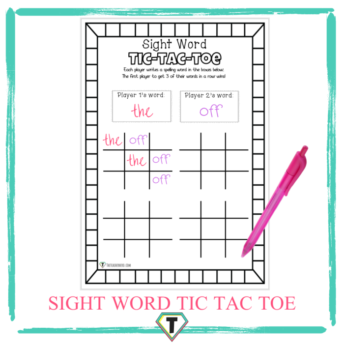 Sight Word Tic-Tac-Toe worksheet for kindergarten students engaging in reading practice