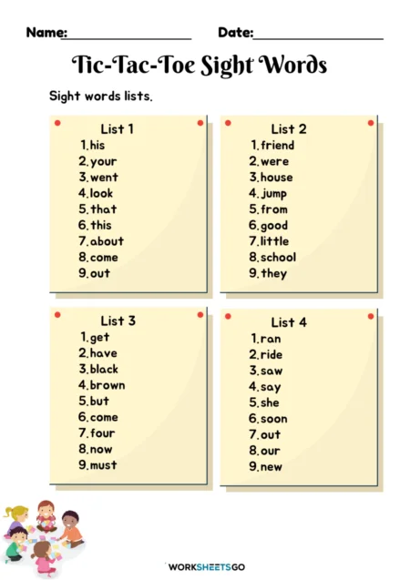 Sight Word Tic-Tac-Toe worksheet designed for kindergarten students to engage in fun sight word practice. Interactive and educational game to enhance reading and writing skills in young learners.