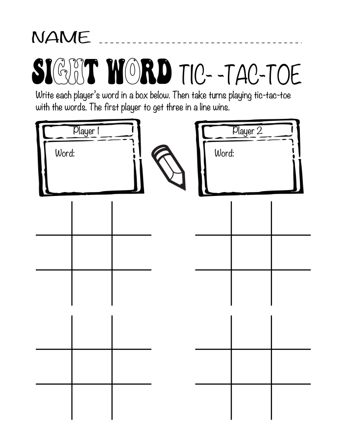 Colorful Sight Word Tic-Tac-Toe worksheet designed for kindergarten reading practice