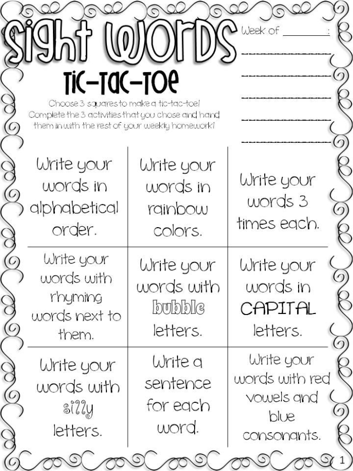 Sight Word Tic-Tac-Toe worksheet designed for kindergarten students to enhance reading skills through play. Engaging activity image for practicing sight words in a fun way.