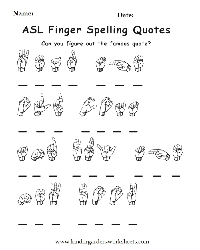 Fourth grade worksheet for practicing American Sign Language alphabet with a decoding activity