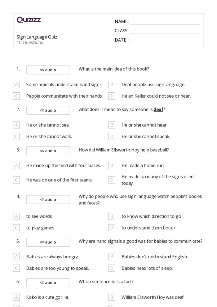 Fourth Grade worksheet featuring American Sign Language alphabet practice with a coded quote