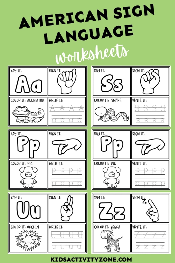 Fourth grade worksheet for practicing American Sign Language alphabet by decoding a quote