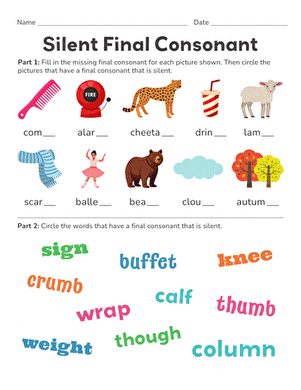 Engaging Silent Final Consonant activity for young readers Colorful worksheet for second graders focusing on silent final consonants in words
