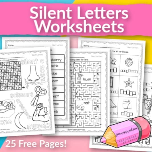 Silent letters reading and writing exercise for kids in grade two on worksheet 21 Second grade worksheet featuring words with silent letters to practice reading and writing