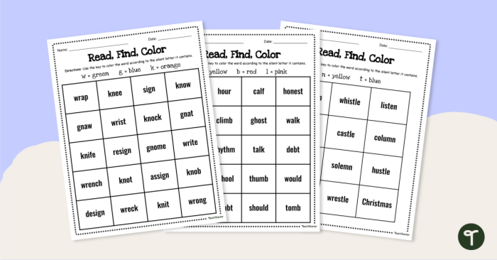 Silent letters activity sheet for second graders focusing on time and money vocabulary Second grade worksheet featuring words with silent letters for reading practice