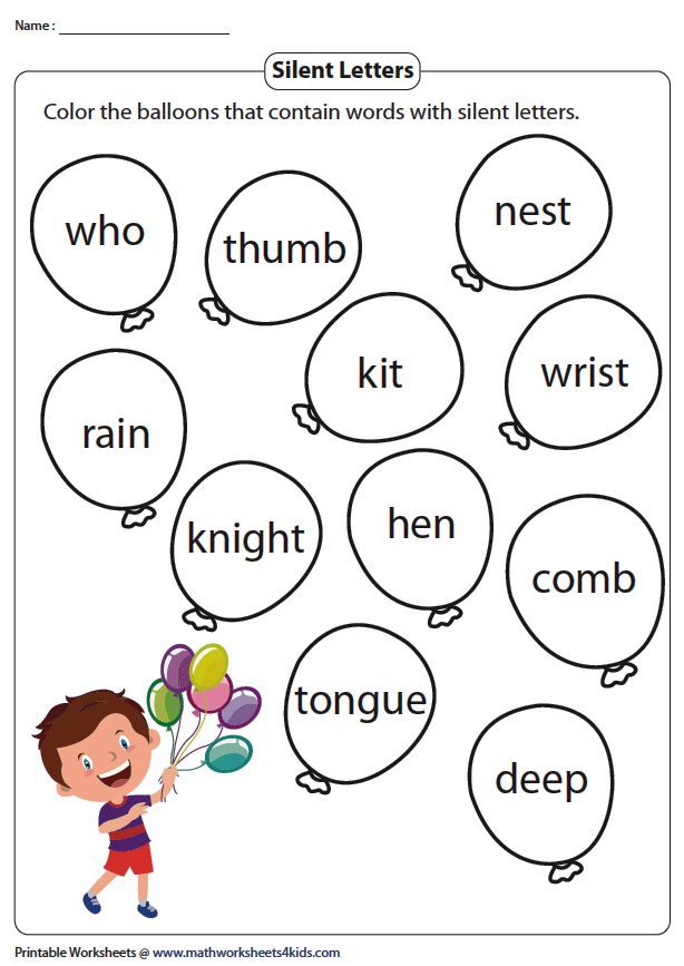 Silent letters exercise for second graders on identifying and circling silent letters in words Second grade worksheet focusing on words with silent letters for reading practice